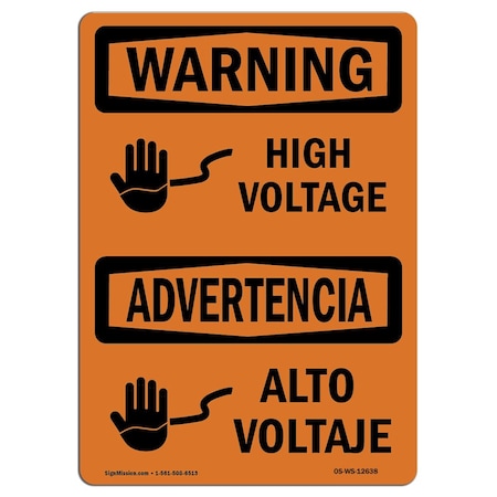 Signmission OSHA Warning Sign, 12" Height, 18" Width, Aluminum, High Voltage, Landscape, 1218-L-12638 OS-WS-A-1218-L-12638